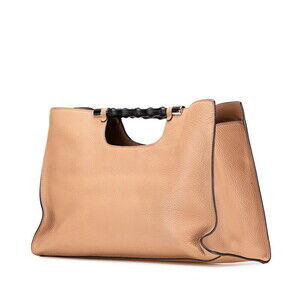 Gucci Handle Beige Bag Handbag Leather 2way Top Tan Shoulder Bamboo
